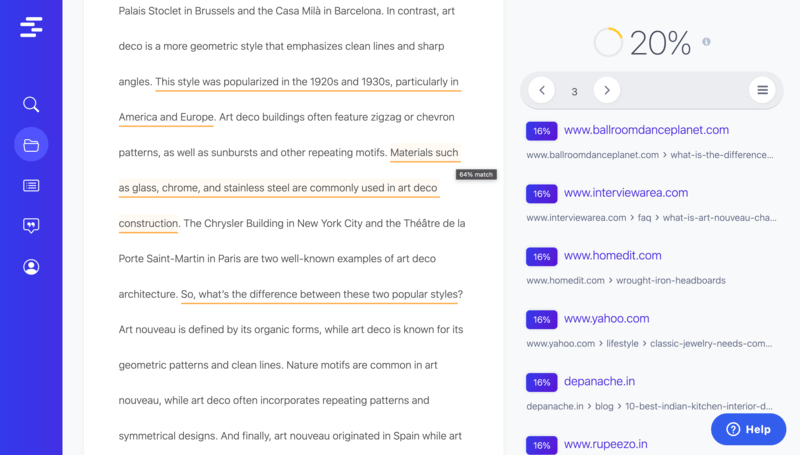 Quetext similiarity of citations to document