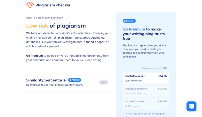 Performance of plagiarism checker Scribbr