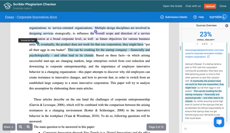Scribbr Plagiarism checker with similarity percentage