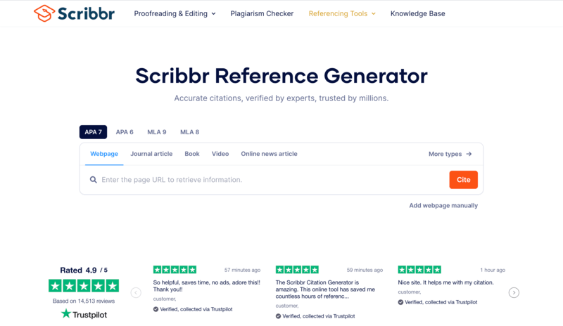 Scribbr reference generator feature