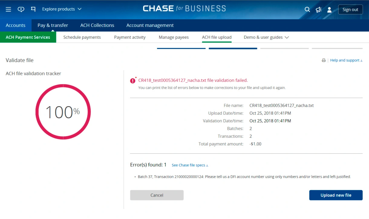 Chase payment ACH Payment Processing 