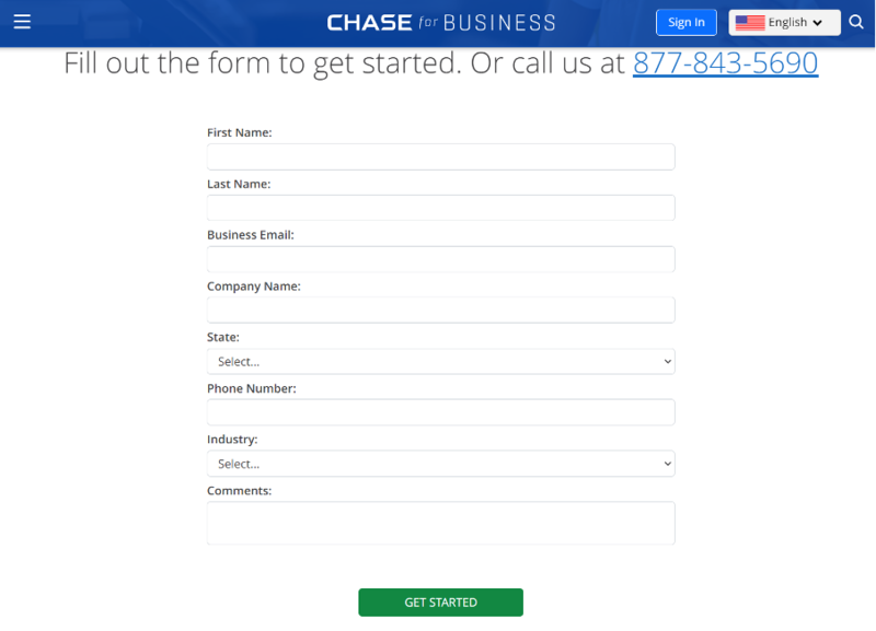 Chase for business contact form