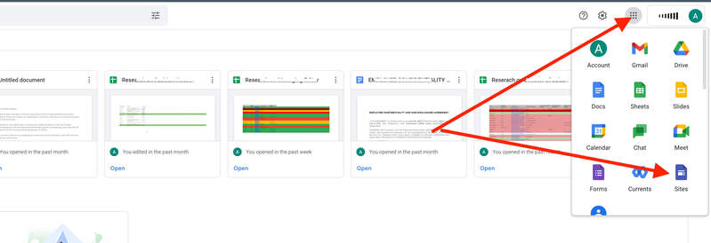 Google Sites setup to get started