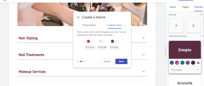 Google Sites Pre-formatted website layouts (templates and themes)