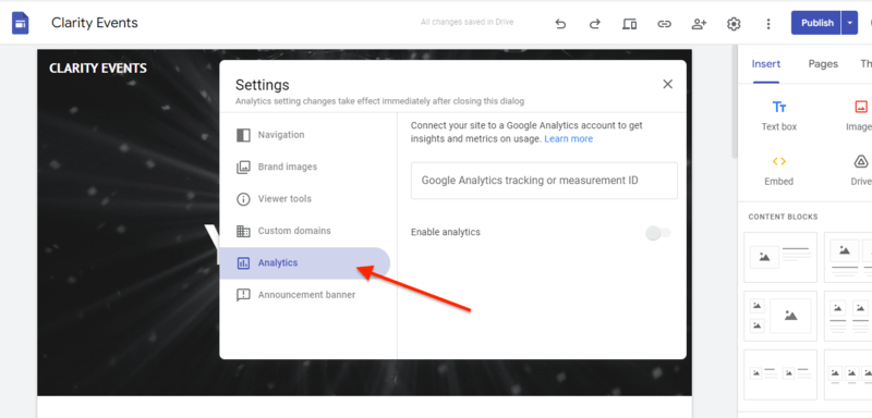 Analytics and reports feature for Google Sites