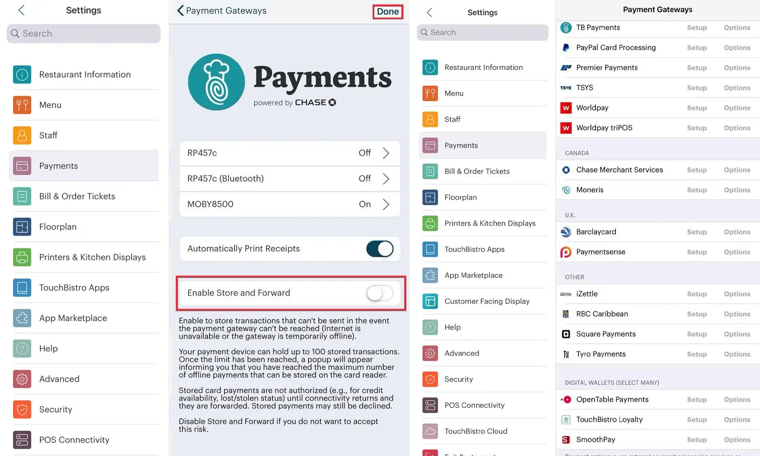 Touchbistro Multiple Payment Gateways
