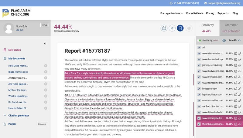 PlagiarismCheck.Org report