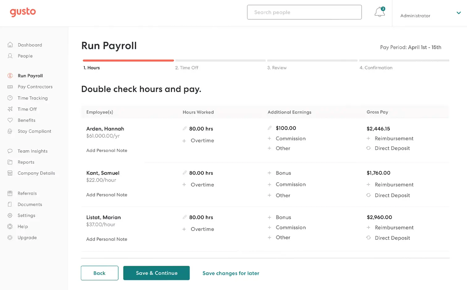 gusto hr payroll screen