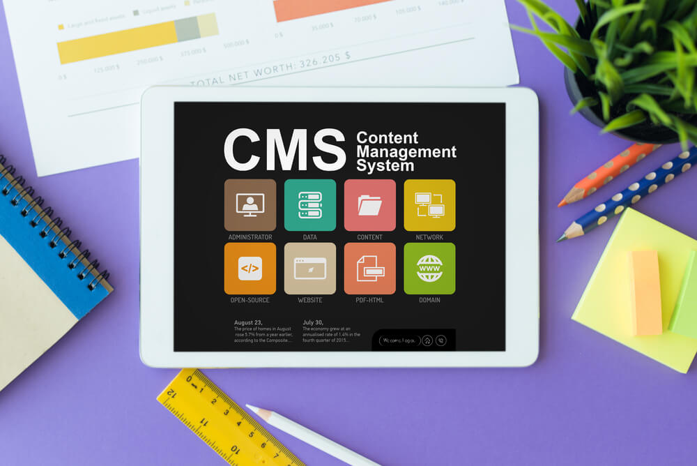 CMS Content Management System Concept on Tablet