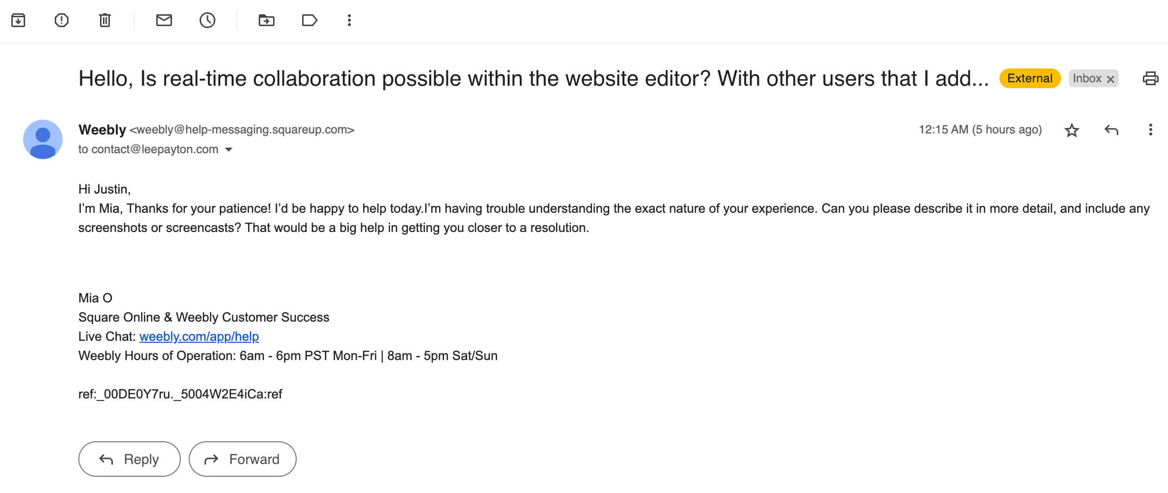 Weebly Email Reply