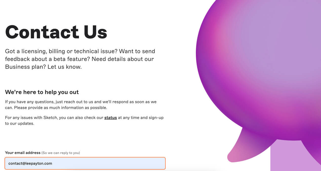 Sketch Email Support Sent