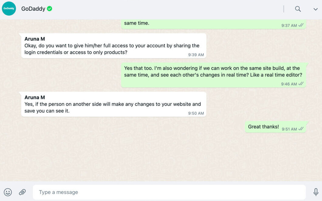 GoDaddy-WhatsApp