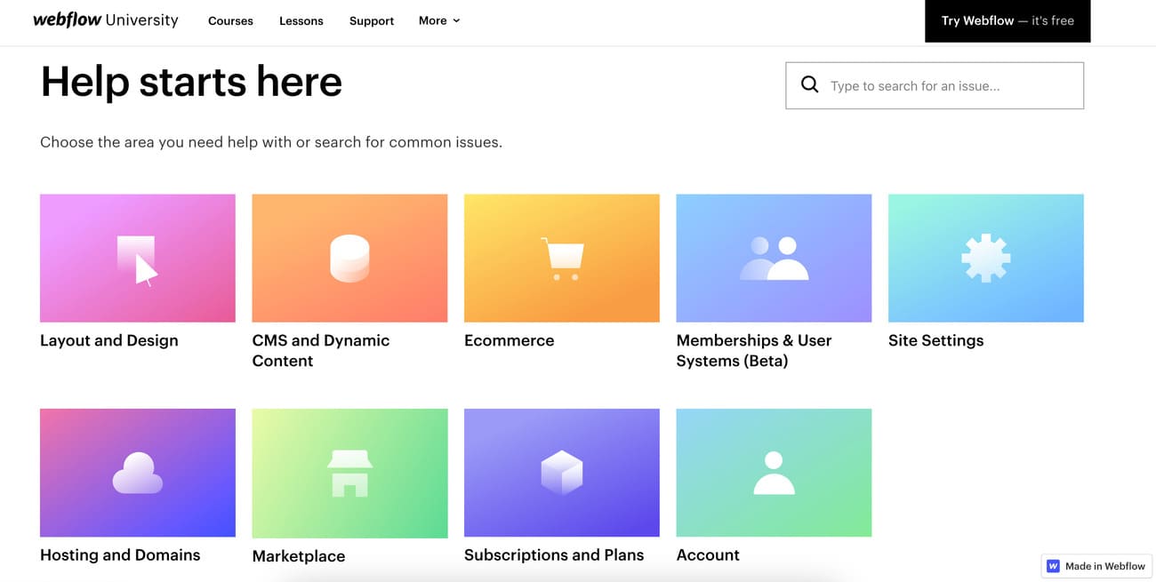 Webflow Customer Support Screenshot