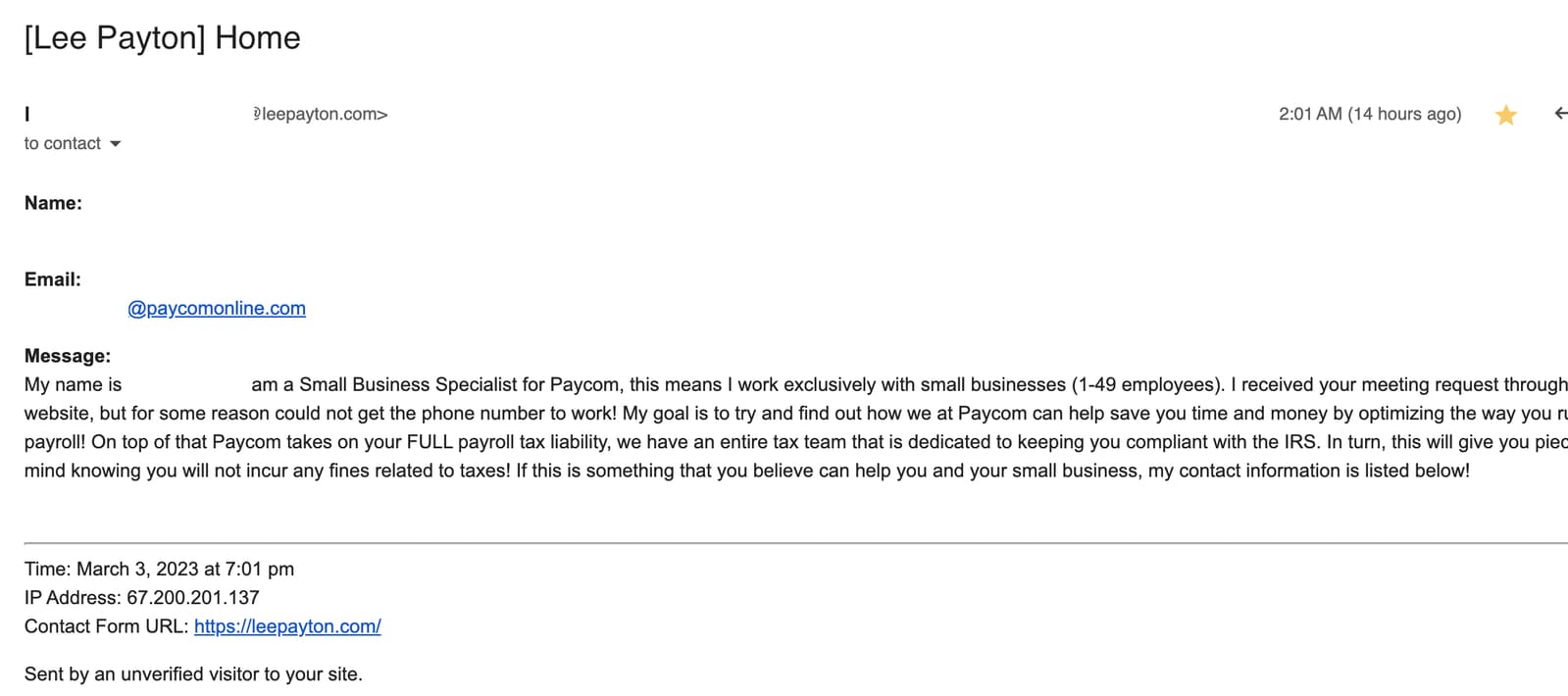 Paycom email reply