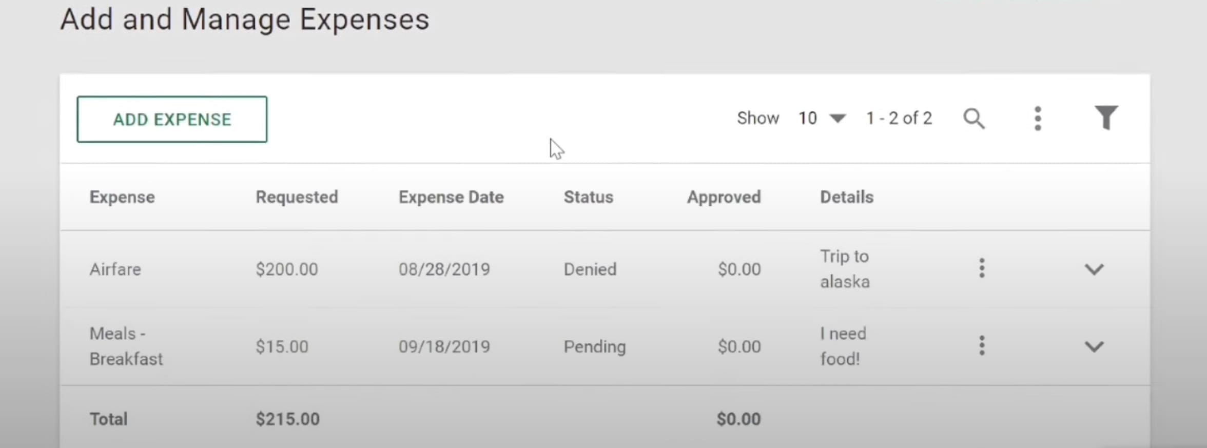 Paycom payroll service Manage Expenses
