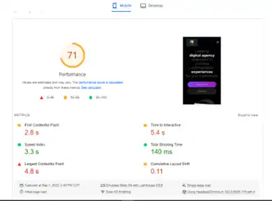 Duda - Site and page speed performance results