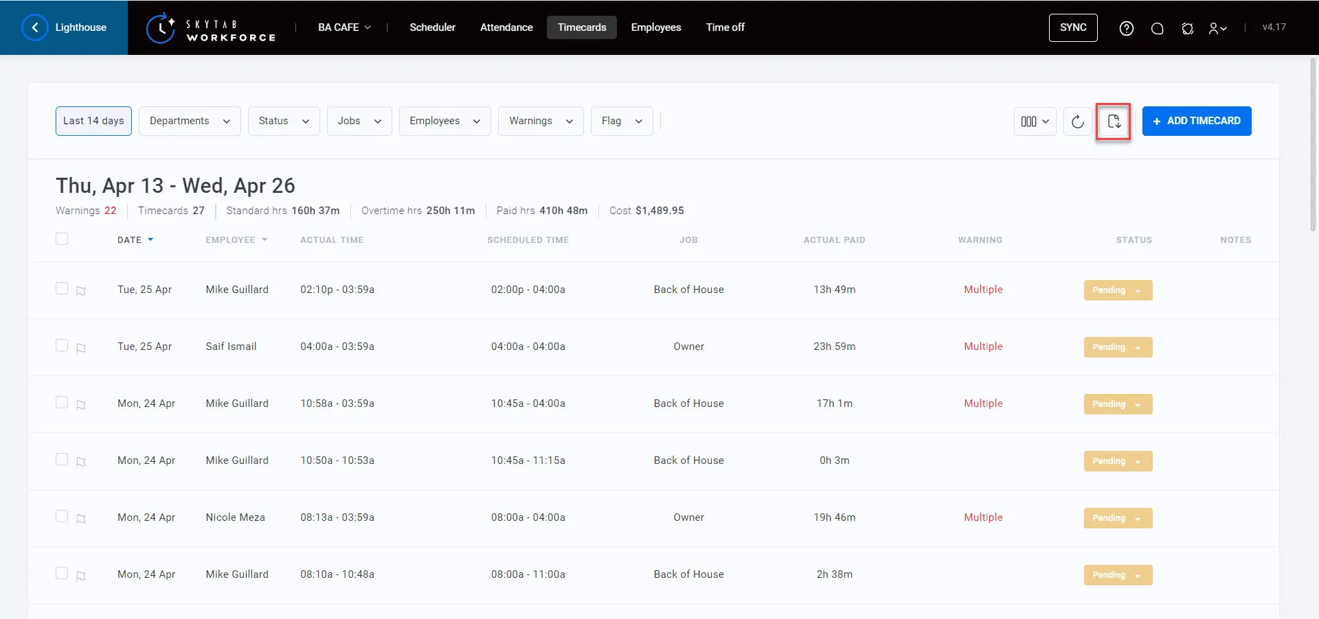 skytab Scheduling and Time Management