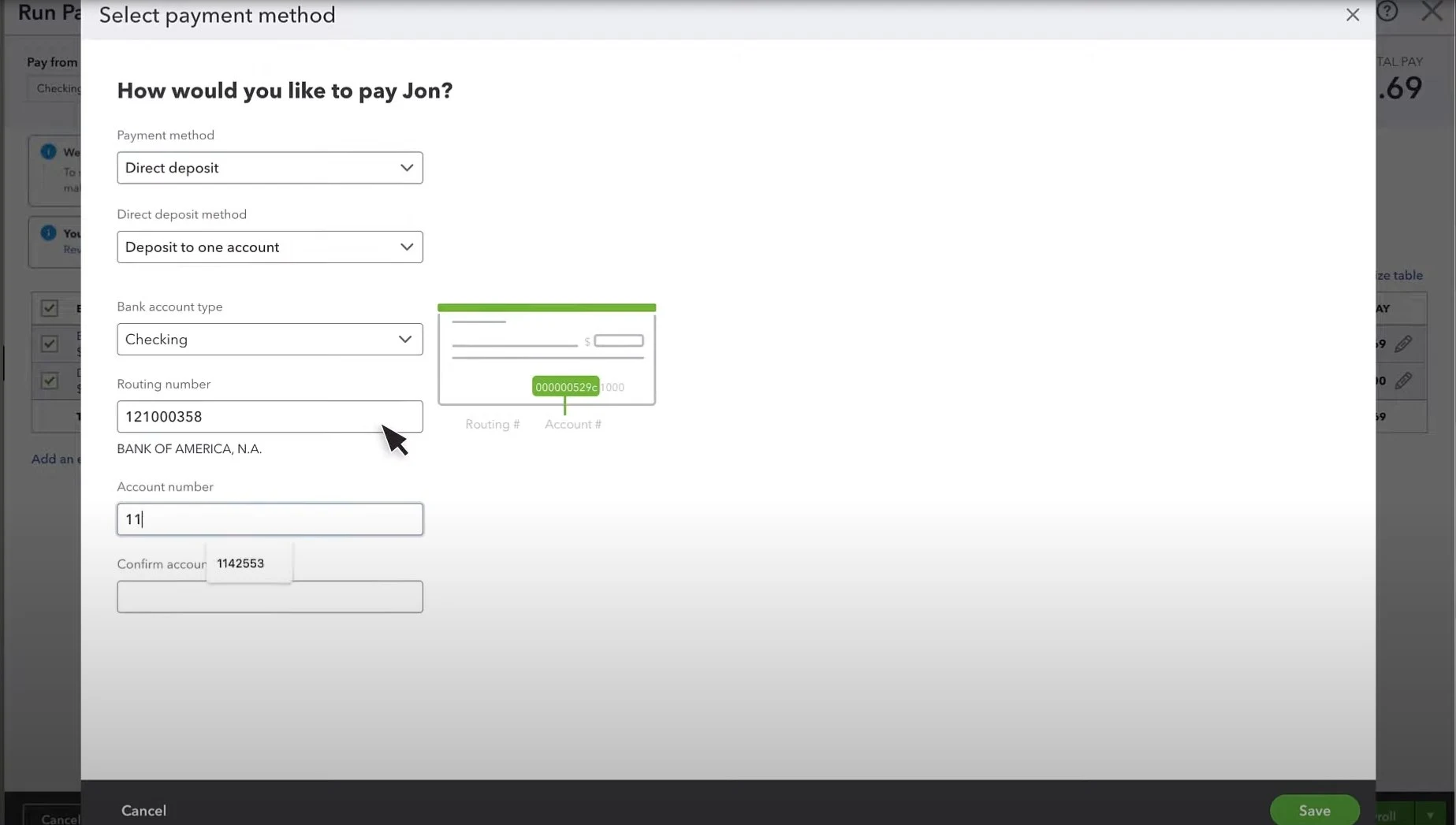 QuickBooks Payroll - select payments