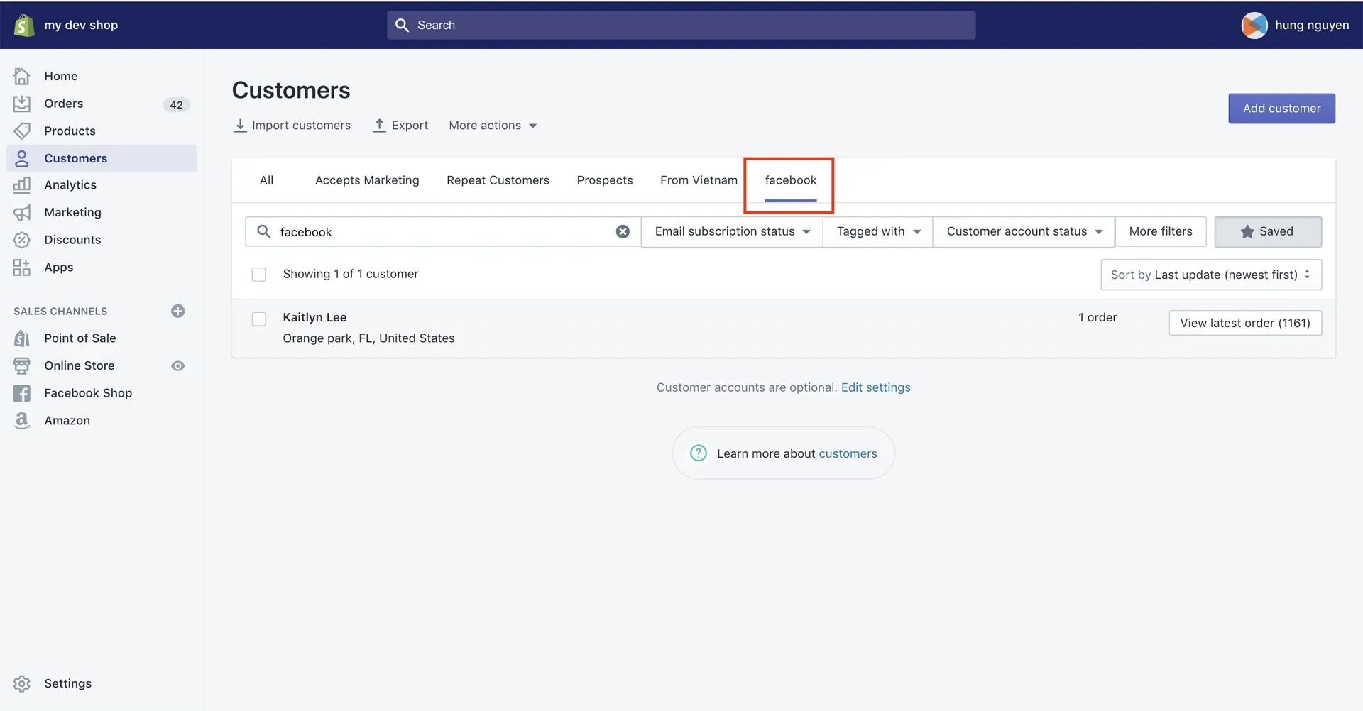 shopify Customer profile management