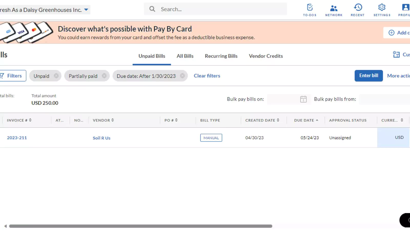 bill.com Accounts Receivable cash flow