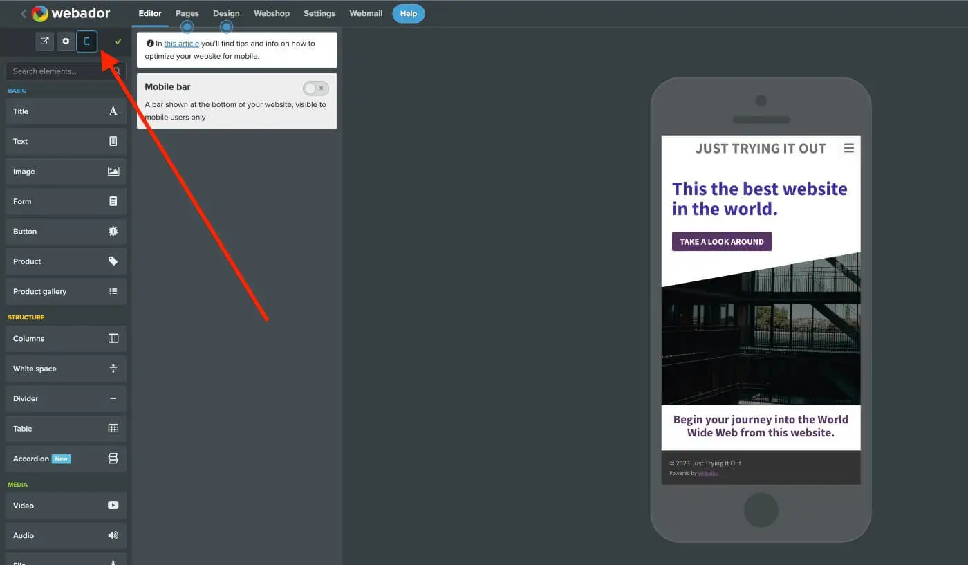 Webador Mobile responsiveness