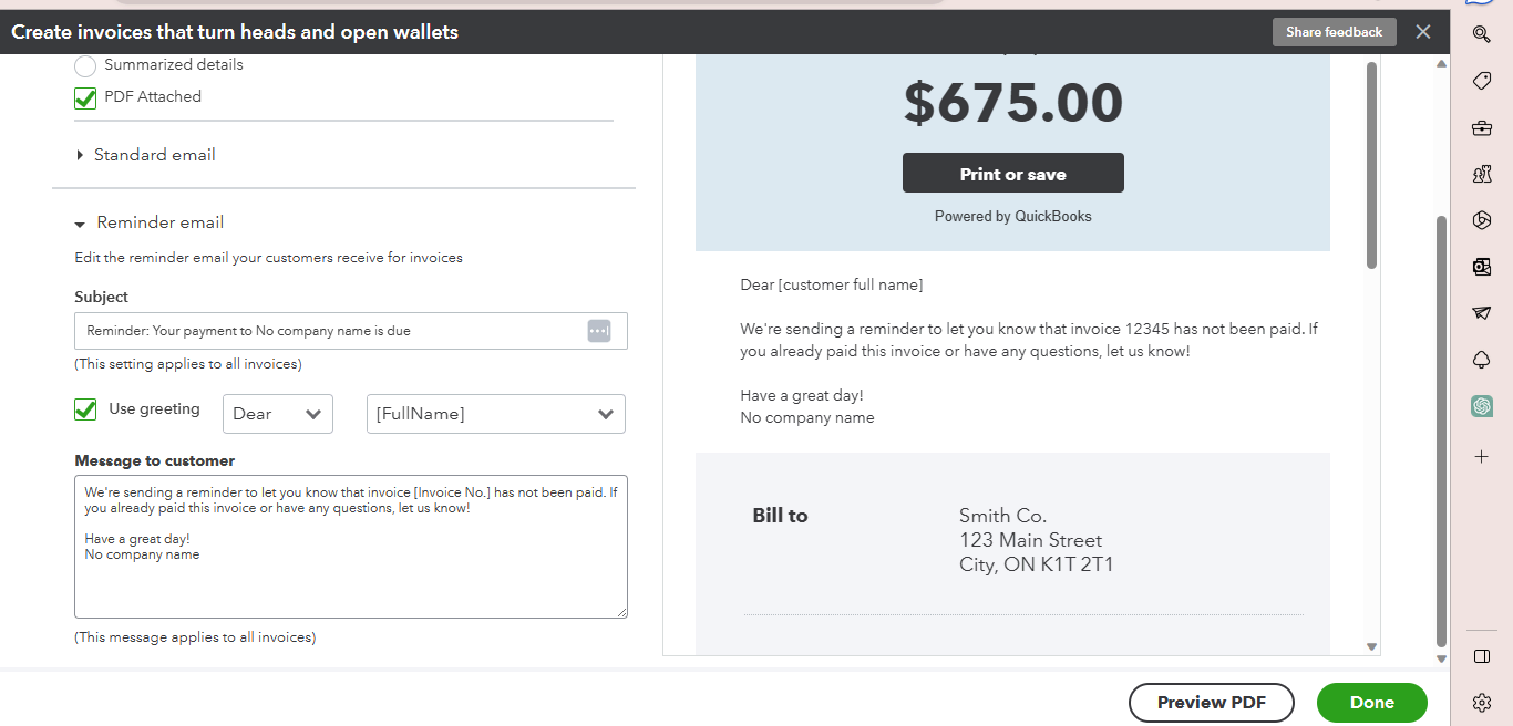quickbooks Accounts Receivable reminder emails