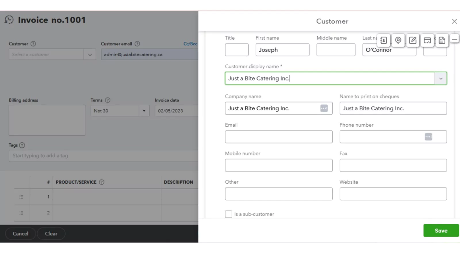 quickbooks Accounts Receivable invoice
