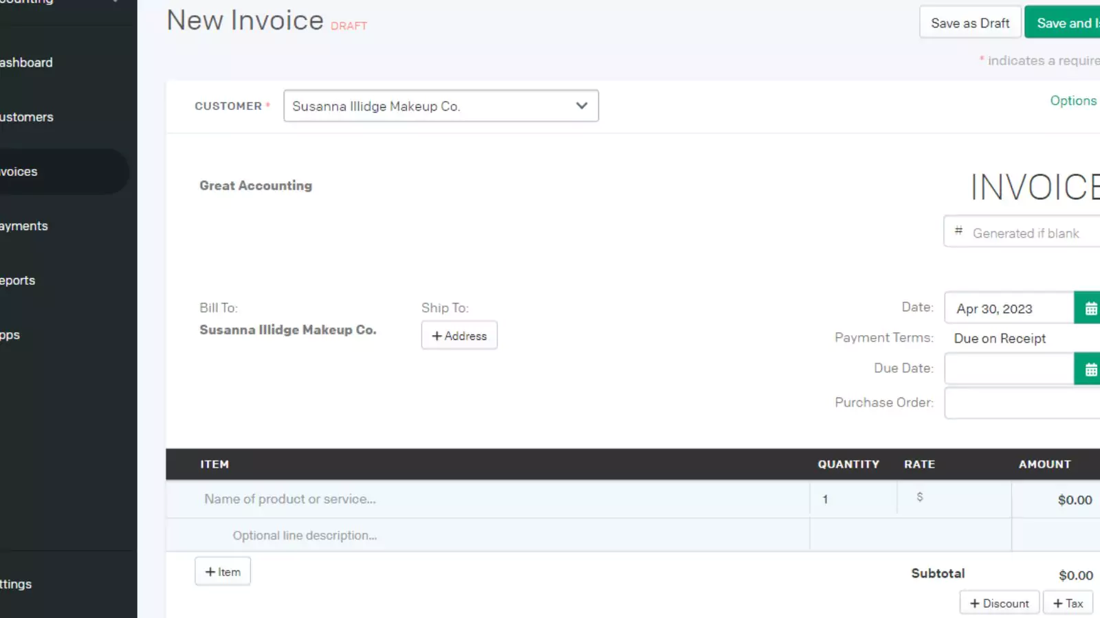 invoiced Accounts Receivable invoice creation