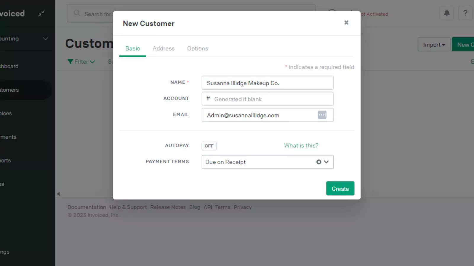 invoiced Accounts Receivable new customers