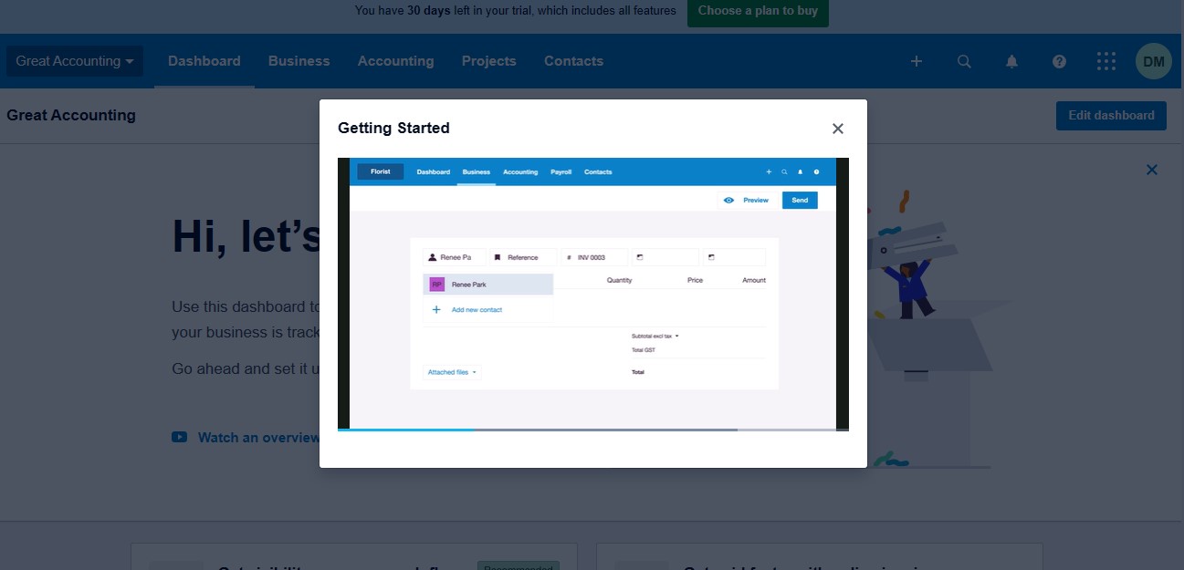 A screenshot of Xero account software setup video