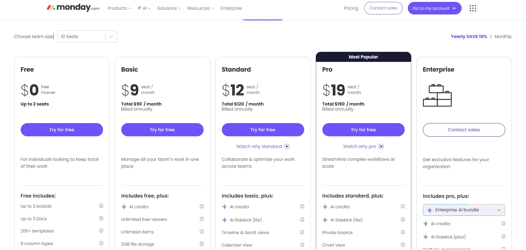 monday plans and pricing