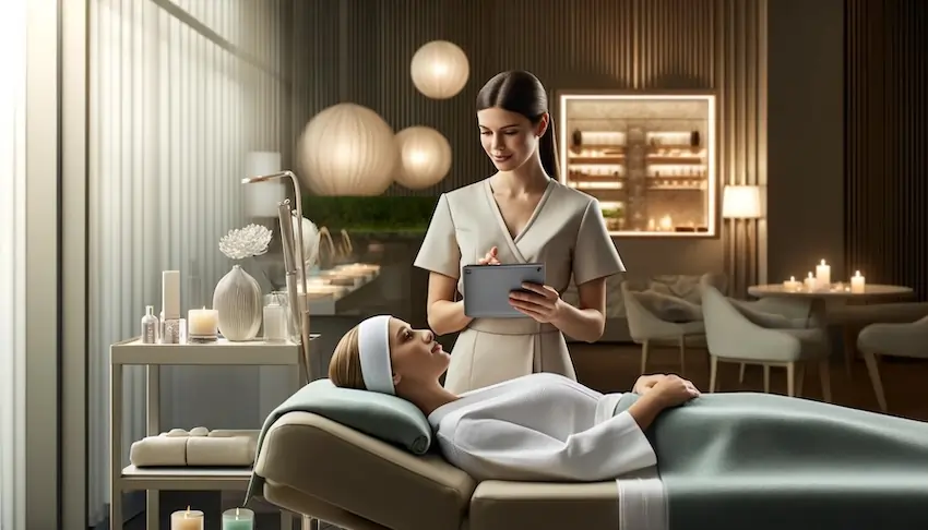 massage therapist with ipad