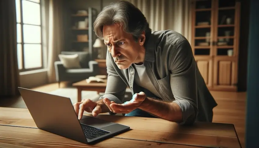 man on laptop confused