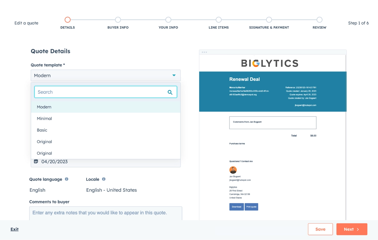 Hubspot Commerce Hub quotes