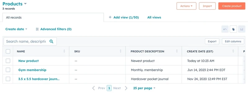 hubspot commerce hub product library