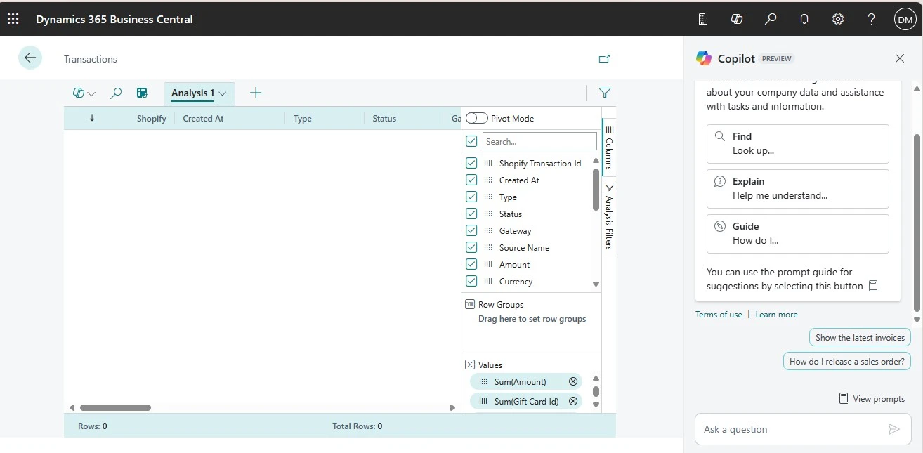 MS Business Central - shopify integration