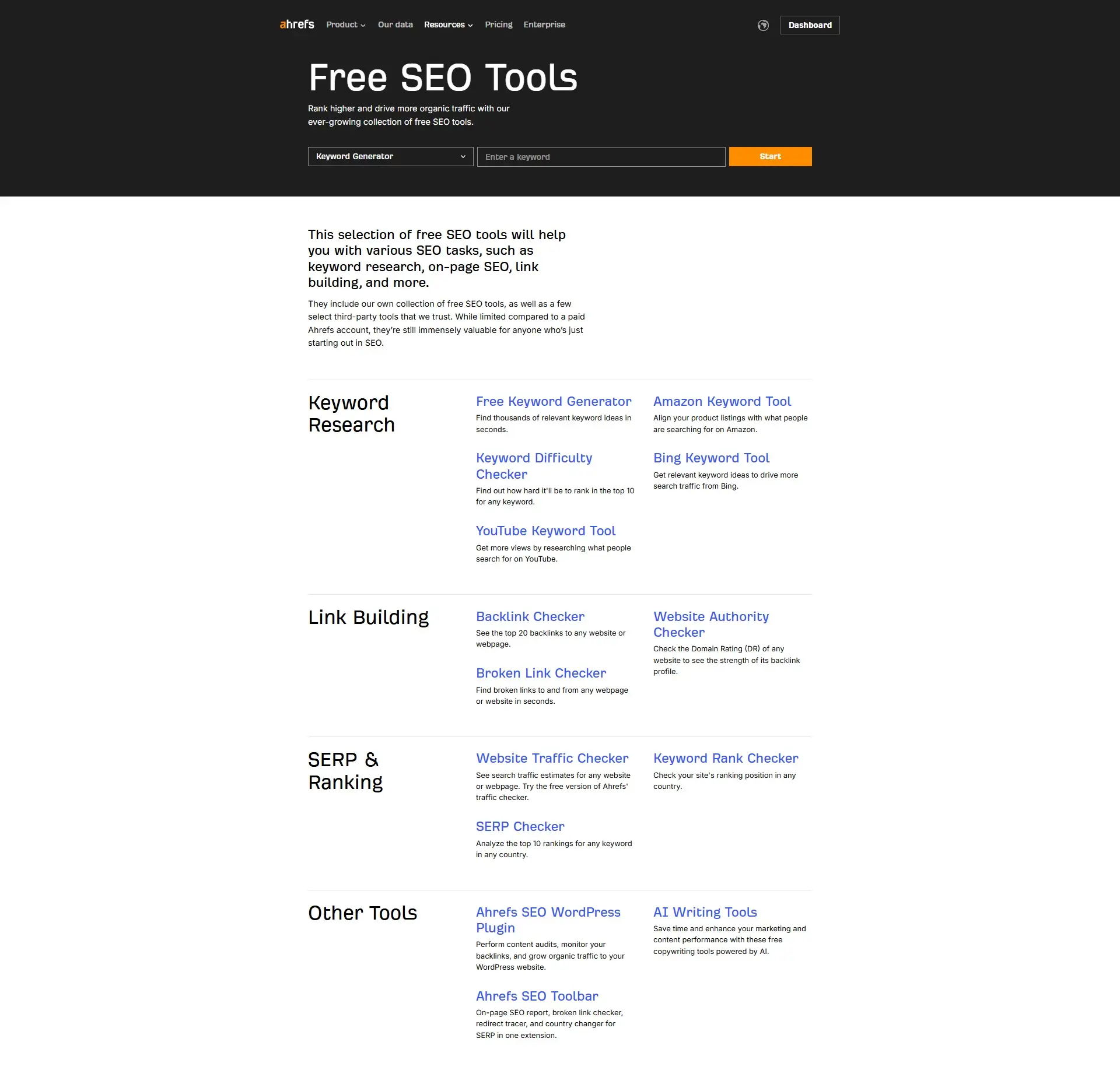 Ahrefs Free SEO Tools List