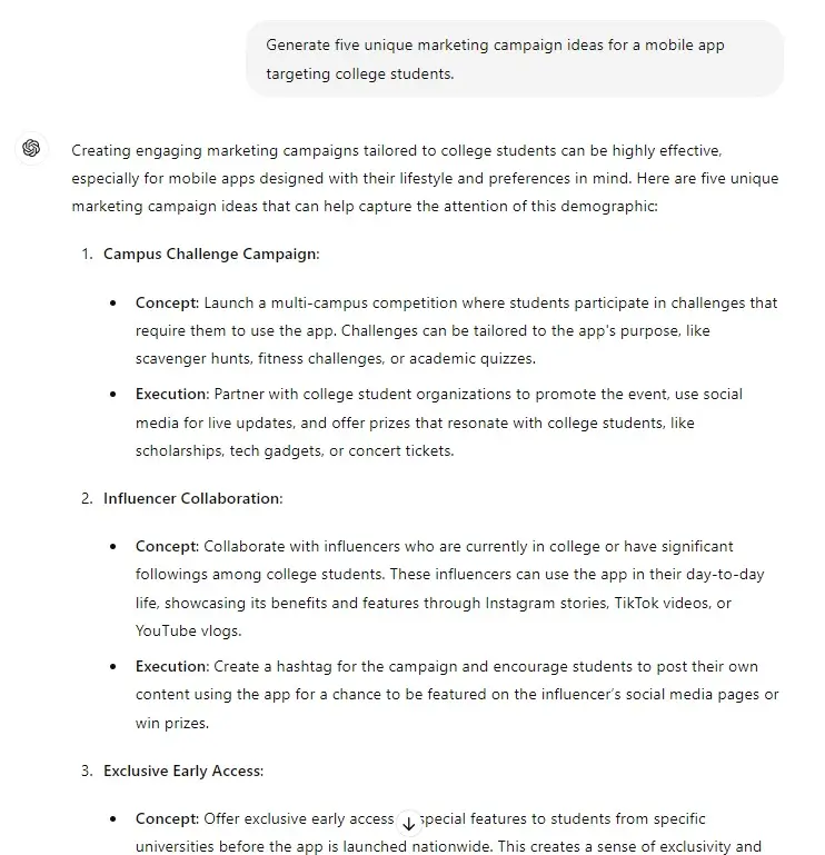 Marketing ideas based on Chatgpt