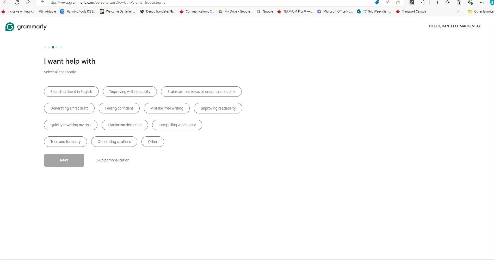 Grammarly - focus area