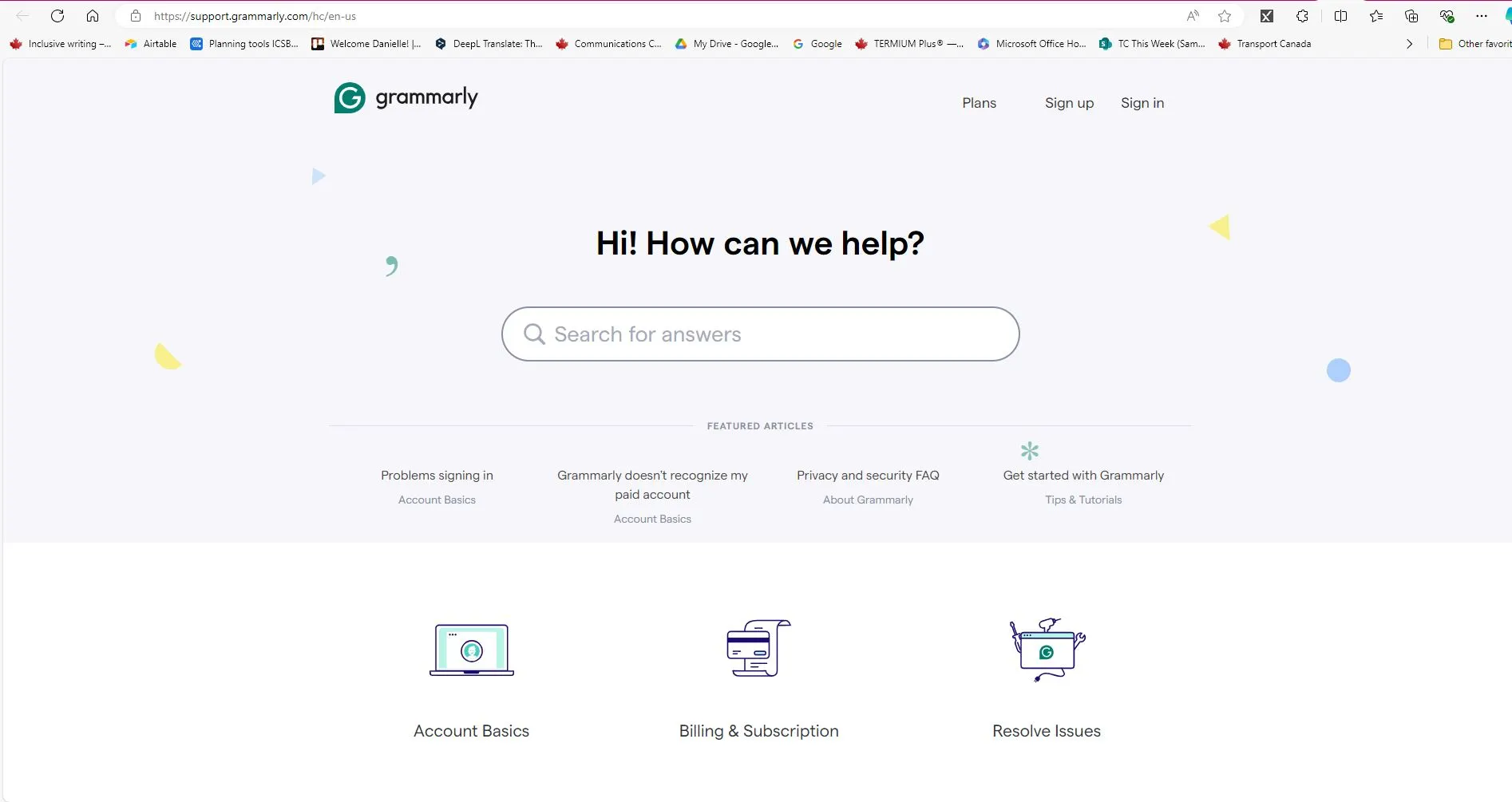 Grammarly - support main page