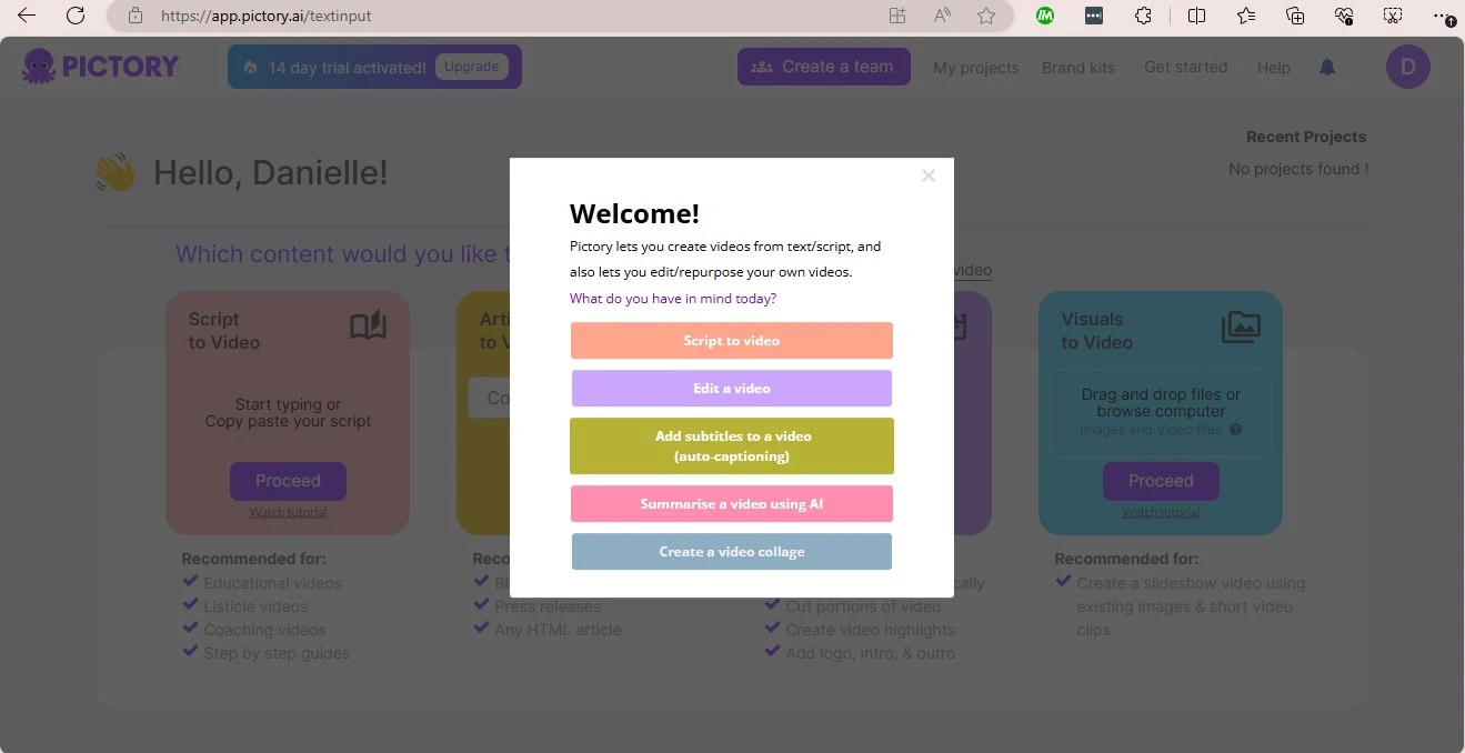 Pictory - get started