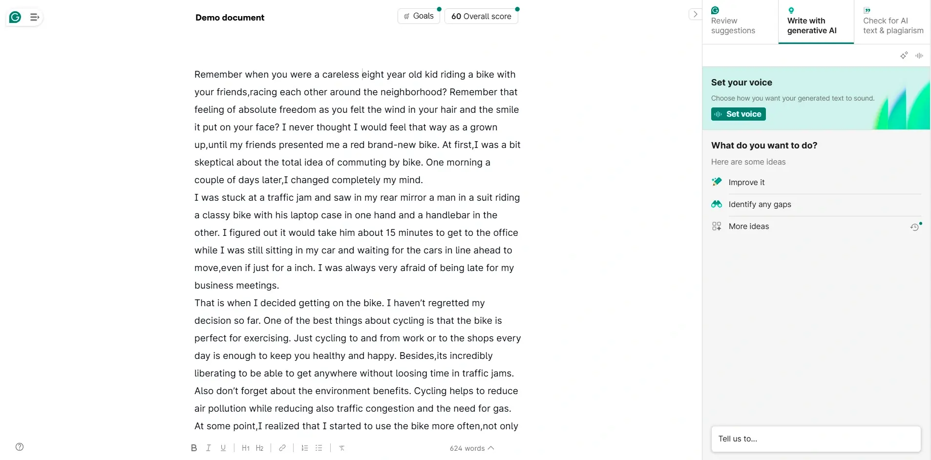 Grammarly AI Text Generation Capabilities