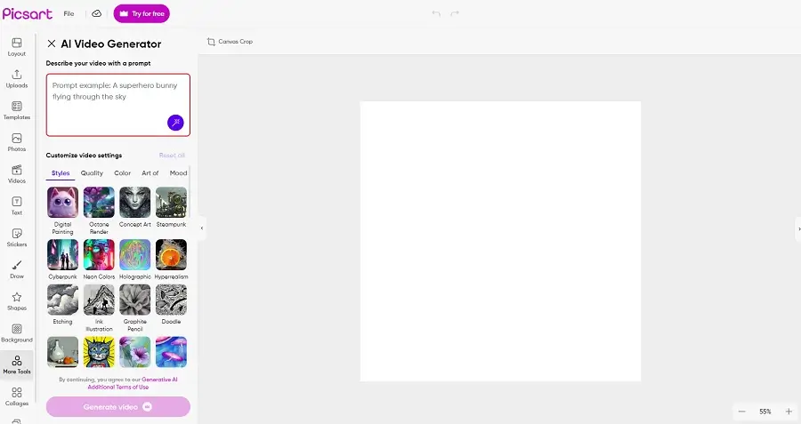 Picsart AI Video generator