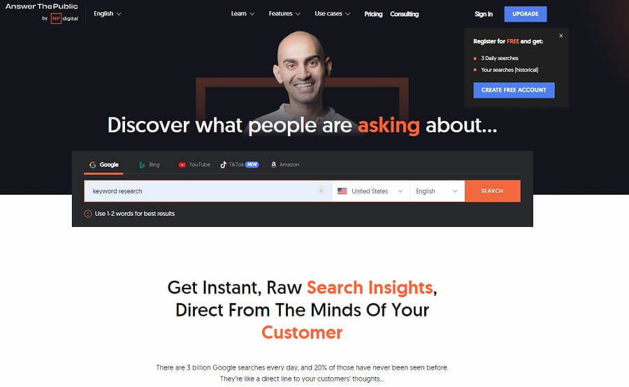 Answer The Public free keyword research tool