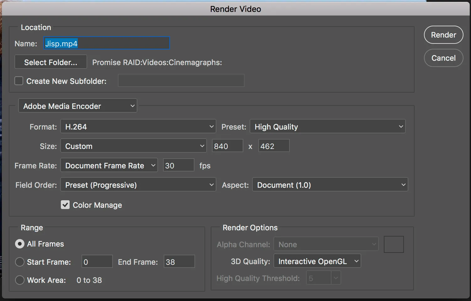 Adobe photoshop video Export Options