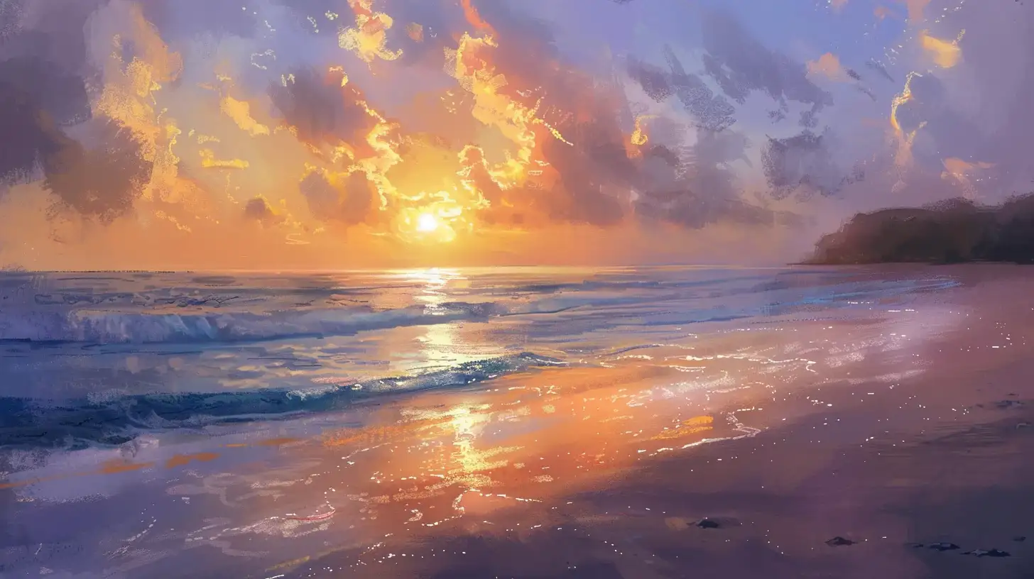 A serene beach at sunset