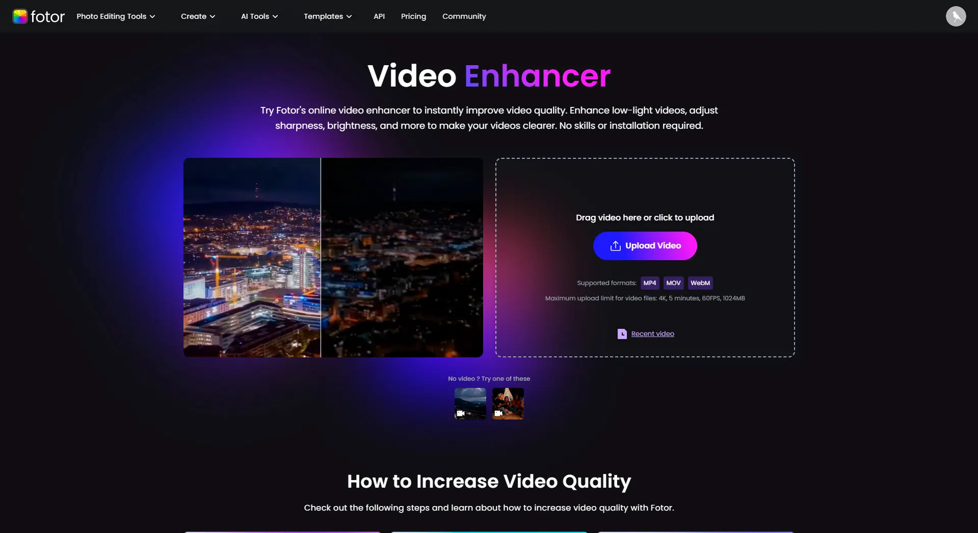 Fotor AI video enhancer