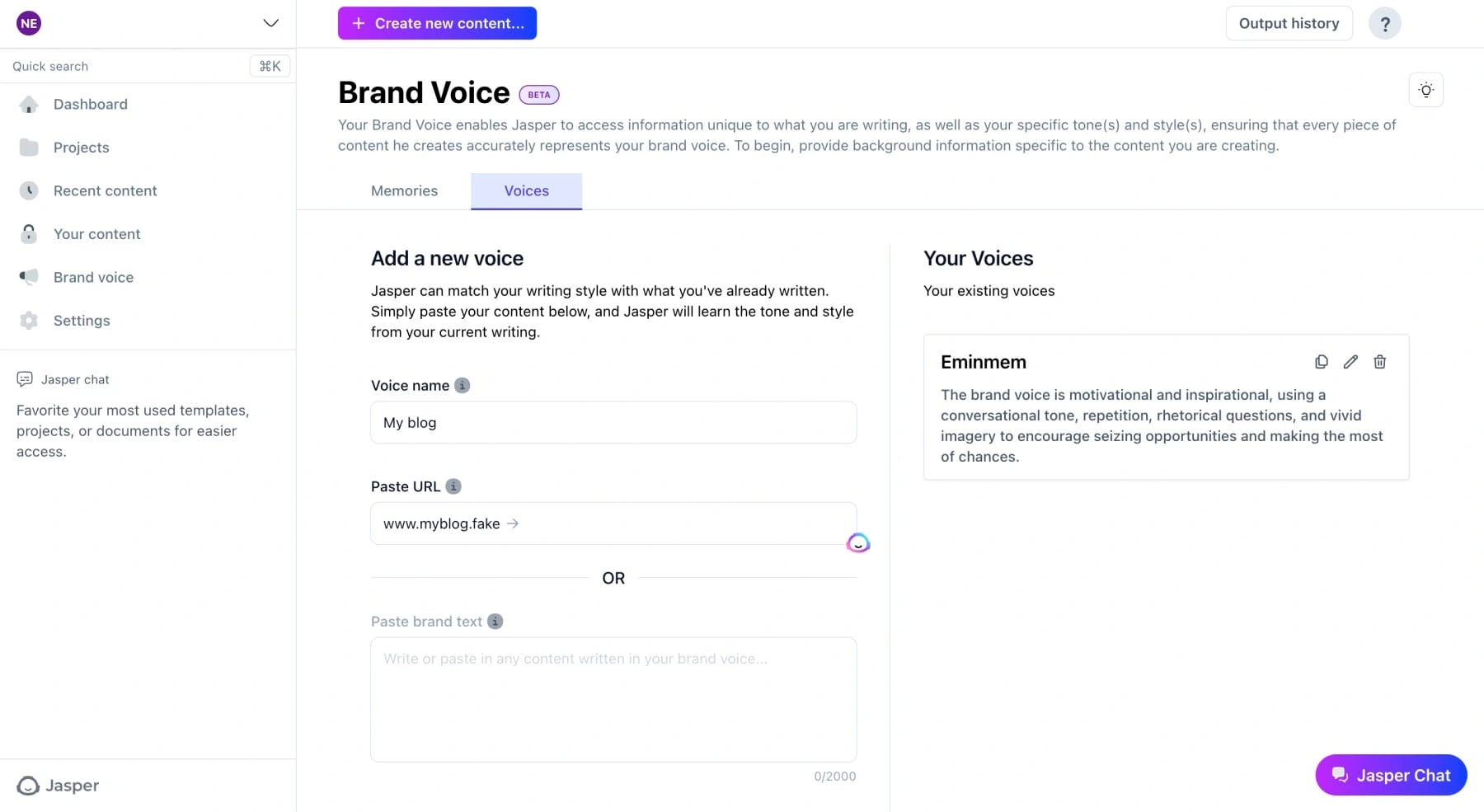 Jasper Brand Voice & Memory
