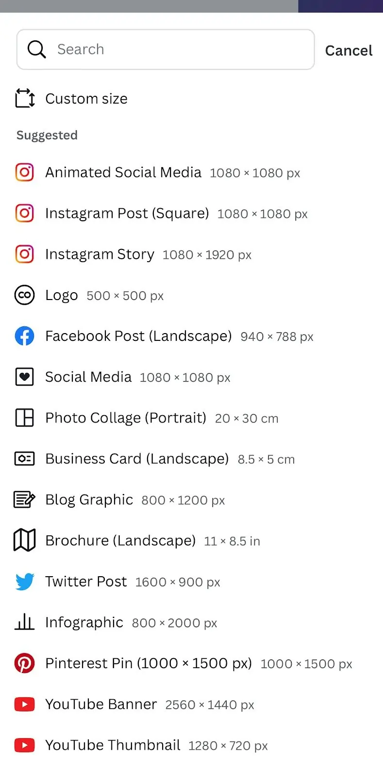 Canva iPhone New Project