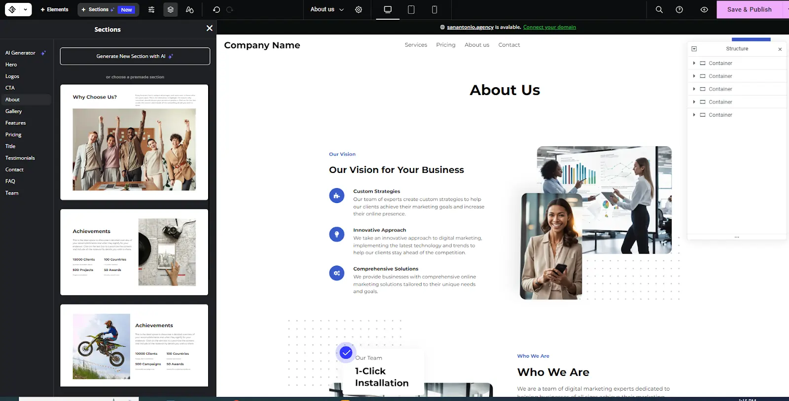 Elementor AI assistant sections